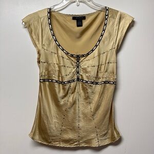 The Limited Gold Satin Scoop Neck Top with Beaded Trim